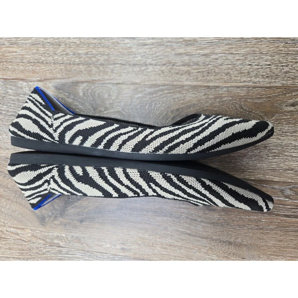 Rothy's The Point Flats Black Cream Zebra Print Women's Size 8